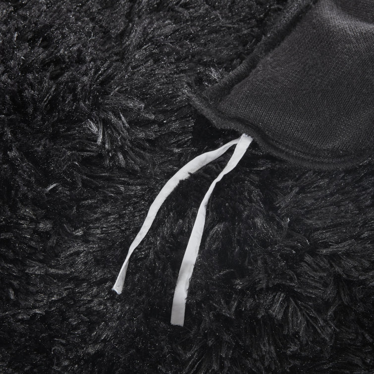 King Black Shaggy Faux Fur Duvet Cover Set