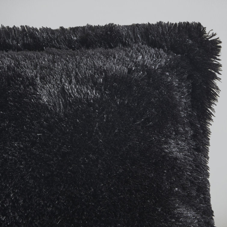 King Black Shaggy Faux Fur Duvet Cover Set