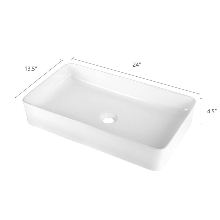 24" White Ceramic Rectangular Above-Counter Vessel Sink