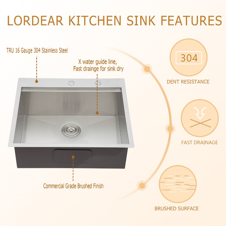 25" Stainless Steel Drop-In Workstation Kitchen Sink with Accessories