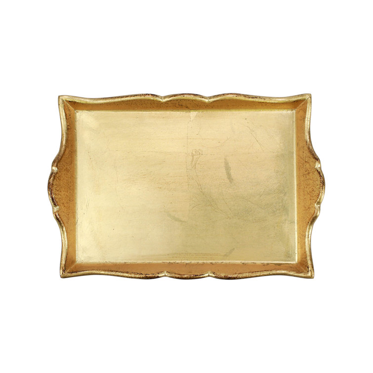 Gold Leaf Handled Small Rectangular Wooden Tray
