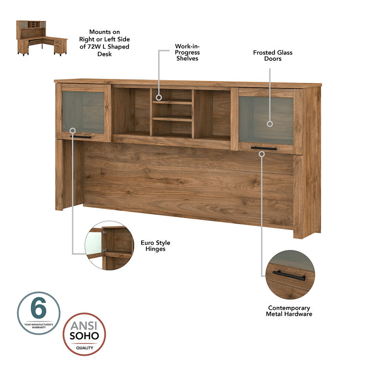 Fresh Walnut 72" L-Shaped Sit-Stand Desk with Hutch and File Cabinet