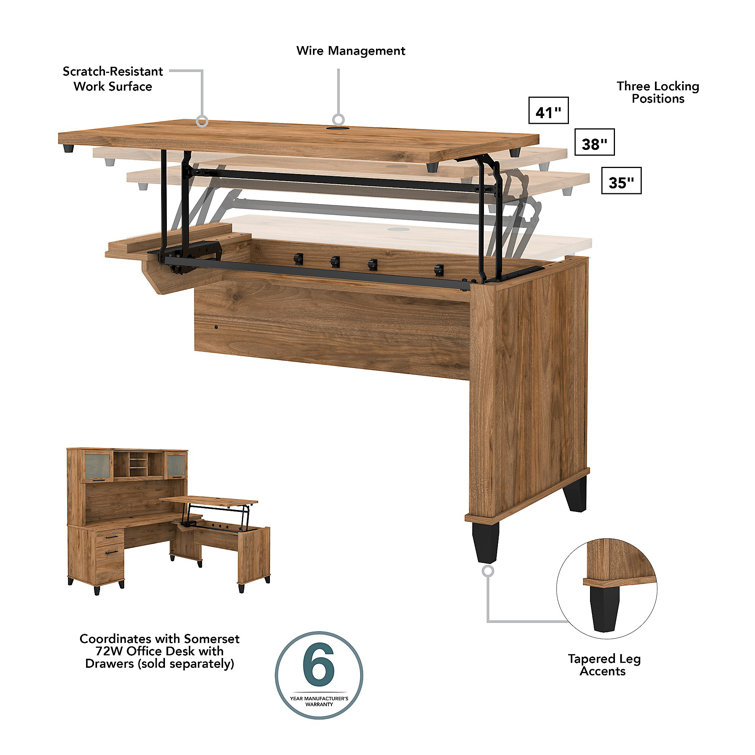 Fresh Walnut 72" L-Shaped Sit-Stand Desk with Hutch and File Cabinet