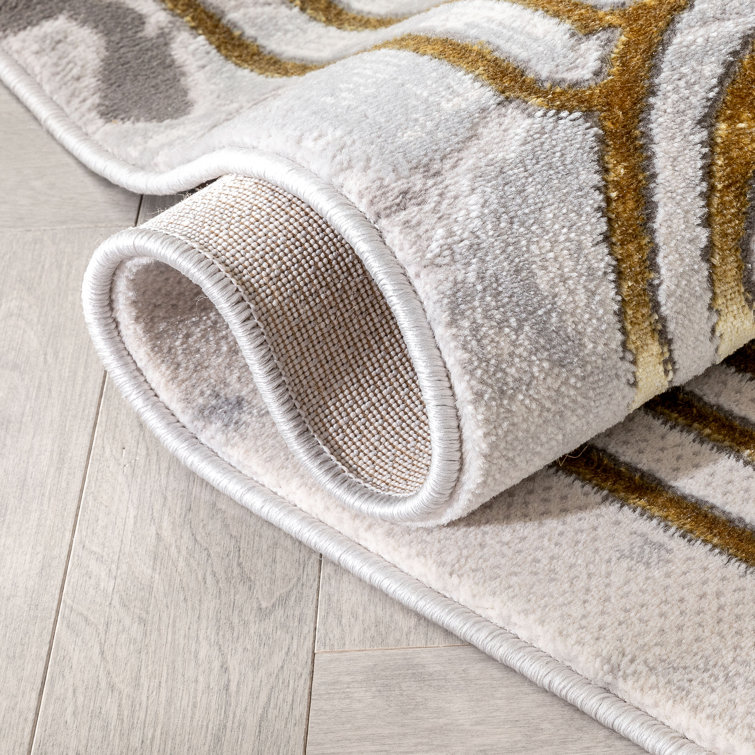 Ivory Abstract Easy-Care Stain-Resistant Synthetic Area Rug 5' x 7'