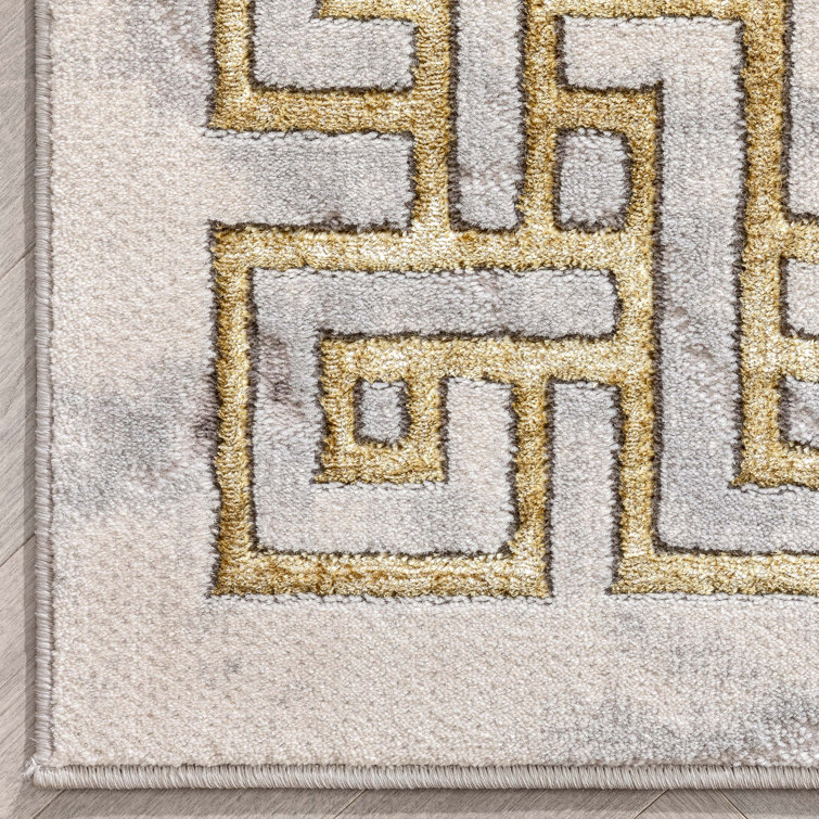 Ivory Abstract Easy-Care Stain-Resistant Synthetic Area Rug 5' x 7'