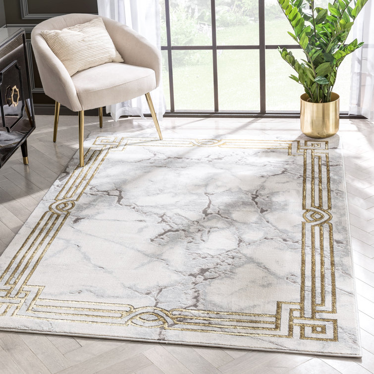 Ivory Abstract Easy-Care Stain-Resistant Synthetic Area Rug 5' x 7'