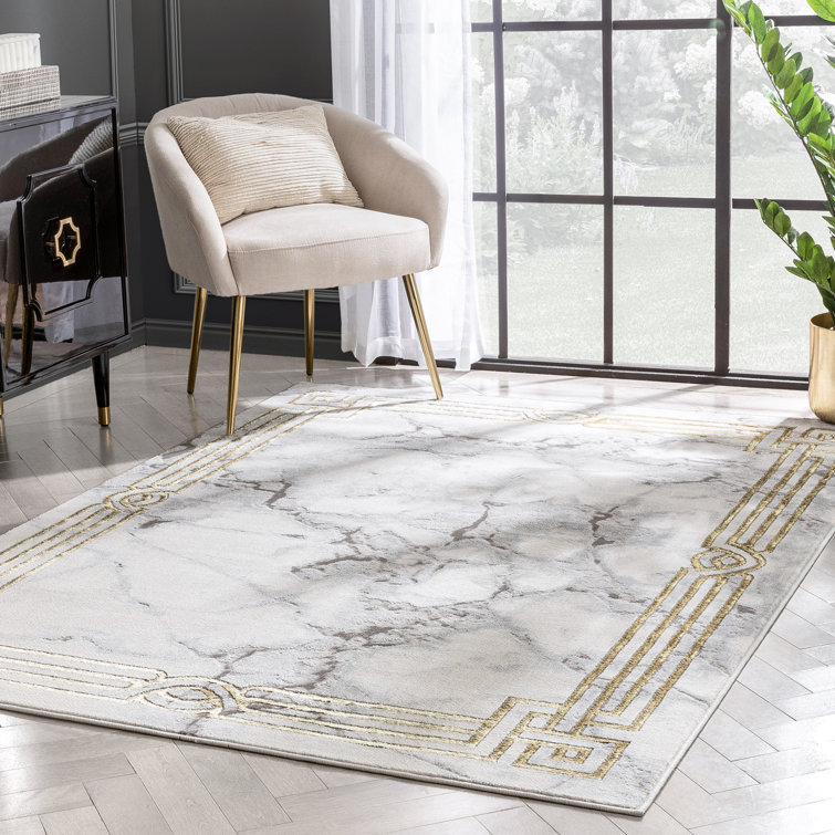 Ivory Abstract Easy-Care Stain-Resistant Synthetic Area Rug 5' x 7'