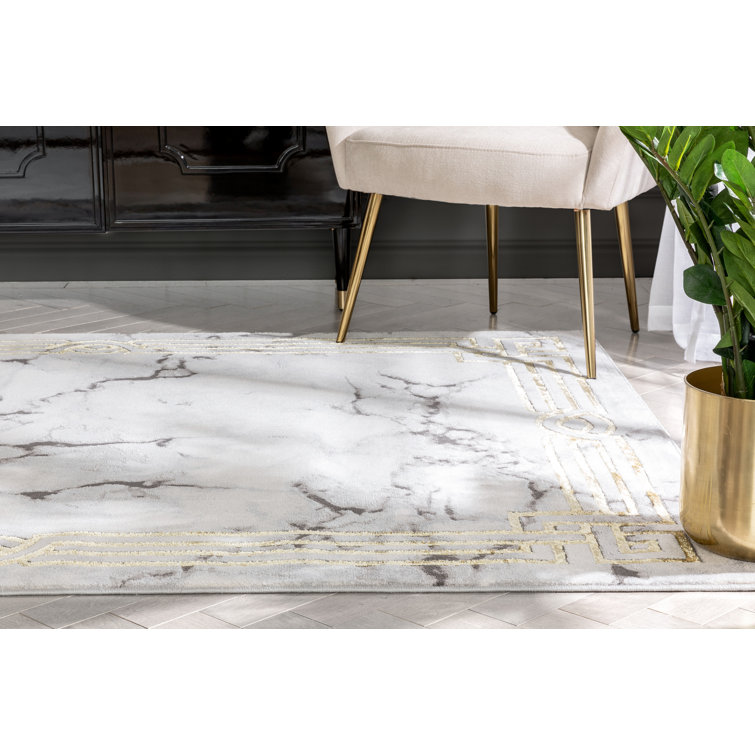 Ivory Abstract Easy-Care Stain-Resistant Synthetic Area Rug 5' x 7'
