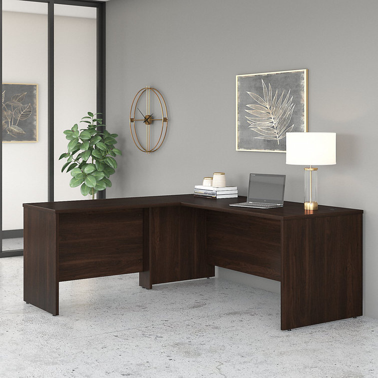 Contemporary Black Walnut Corner Desk with Drawer and Filing Cabinet