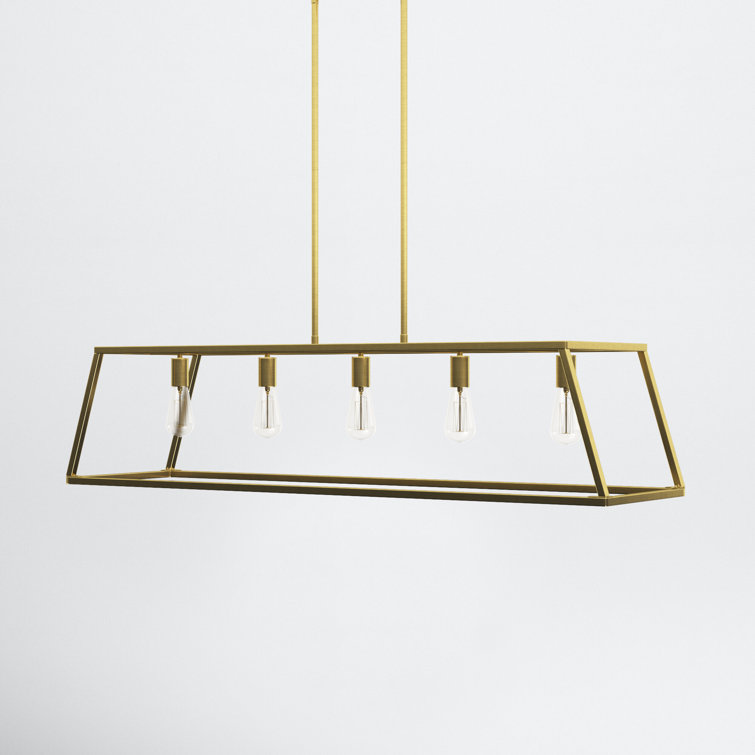 Denton Warm Brass Geometric 5-Light Linear Chandelier