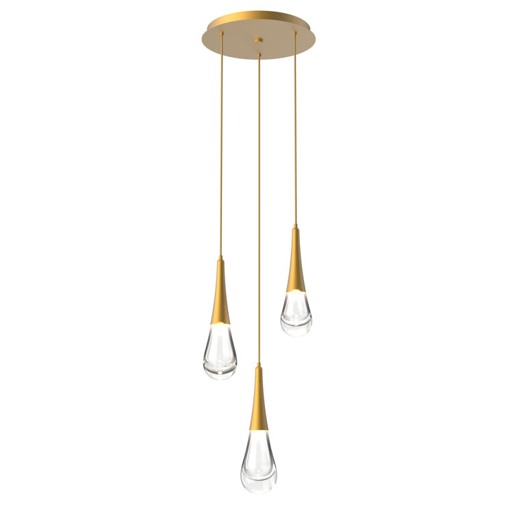 Ethereal Spring 3-Light LED Cluster Pendant in Gilded Brass and Matte Black