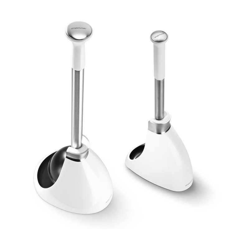 White Steel Toilet Plunger and Brush Set with Magnetic Caddy