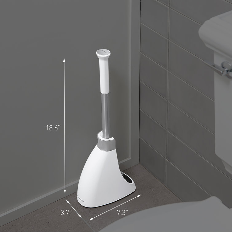 White Steel Toilet Plunger and Brush Set with Magnetic Caddy