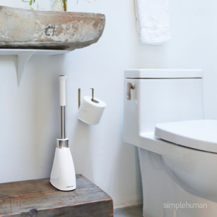 White Steel Toilet Plunger and Brush Set with Magnetic Caddy