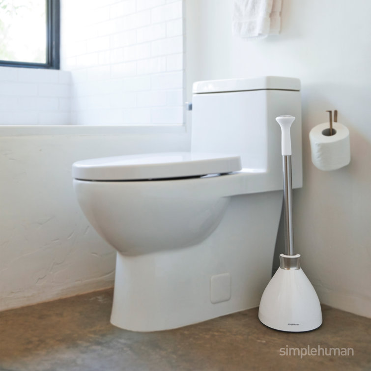 White Steel Toilet Plunger and Brush Set with Magnetic Caddy