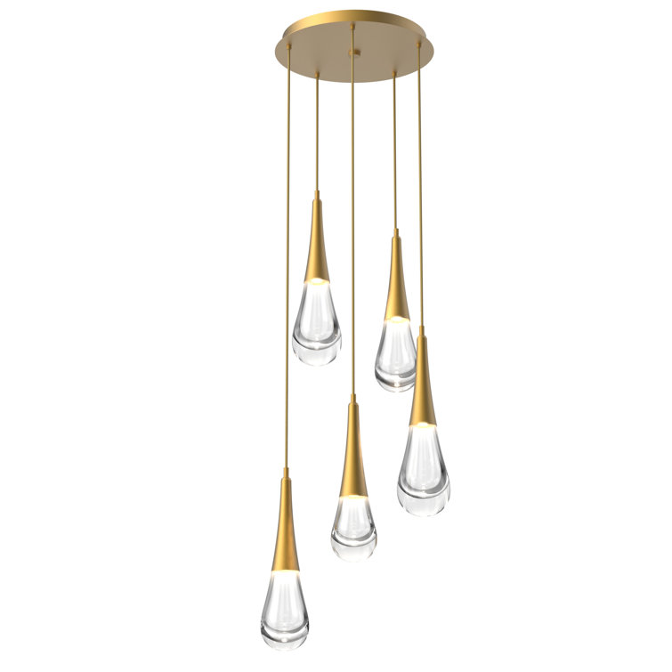 Ethereal Raindrop 21.7" LED Cluster Pendant in Matte Black & Brass