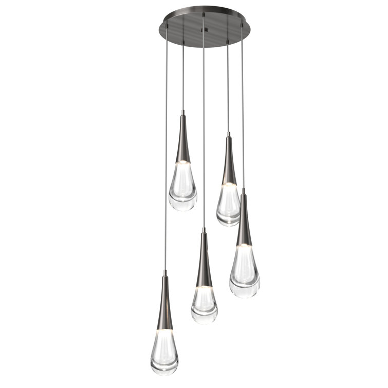 Ethereal Raindrop 21.7" LED Cluster Pendant in Matte Black & Brass