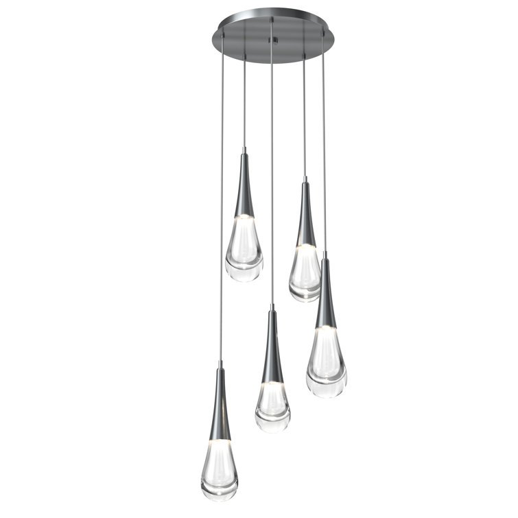 Ethereal Raindrop 21.7" LED Cluster Pendant in Matte Black & Brass