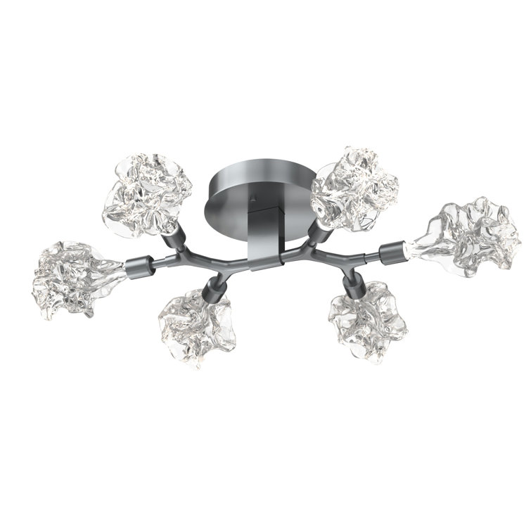 Blossom Hand-Blown Glass 6-Light Flush Mount in Matte Black