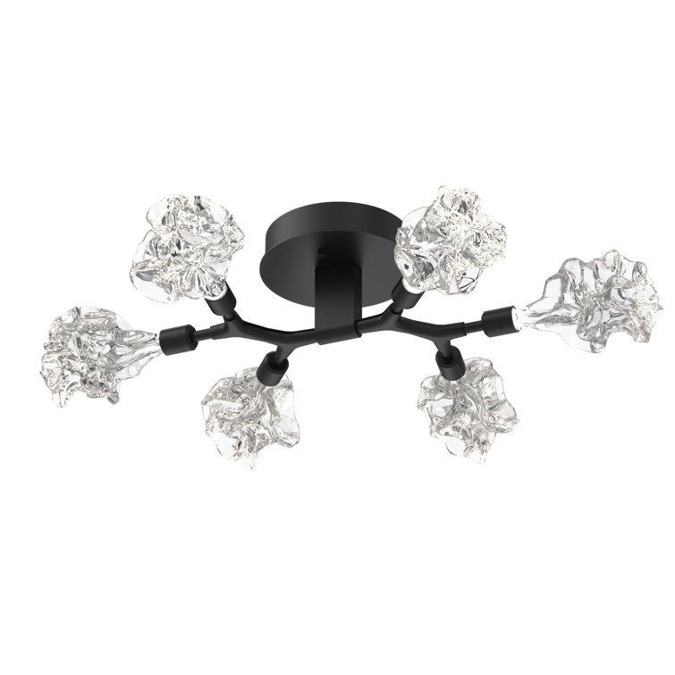 Blossom Hand-Blown Glass 6-Light Flush Mount in Matte Black