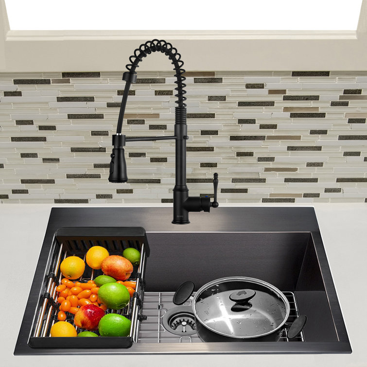 Matte Black Stainless Steel Single Bowl Kitchen Sink with Faucet Combo