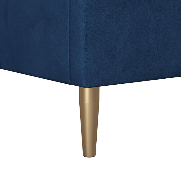 Serene Blue Velvet Queen Platform Bed with Tufted Headboard