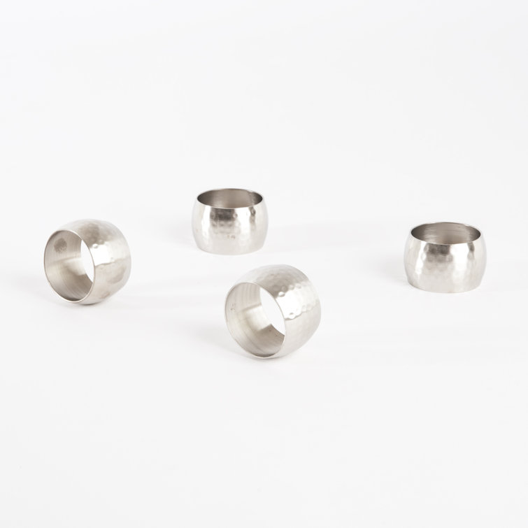 Silver Hammered Metal Round Napkin Rings, Set of 4