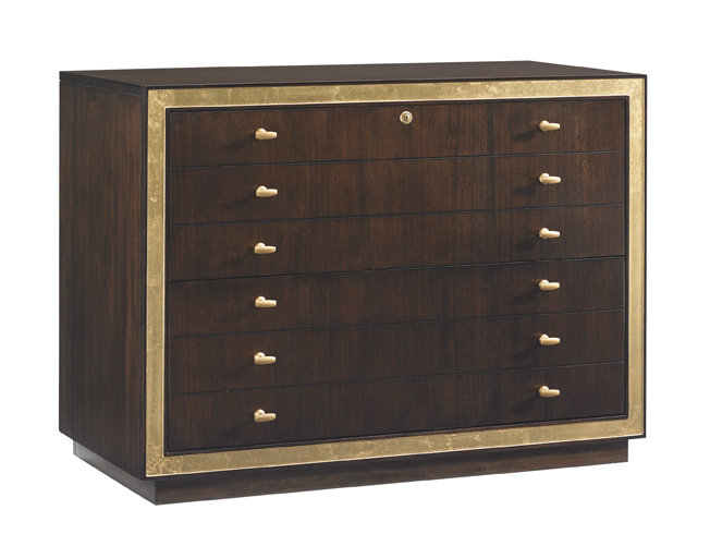 Bel Aire Transitional 44" Brown and Gold Lockable File Chest