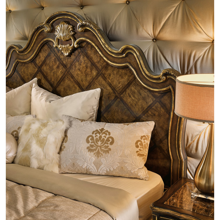 Aria Aged Gold Mahogany King Bed with Upholstered Headboard