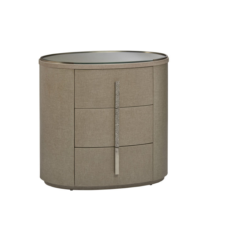 Sovereign Linen-Wrapped Solid Wood 3-Drawer Nightstand