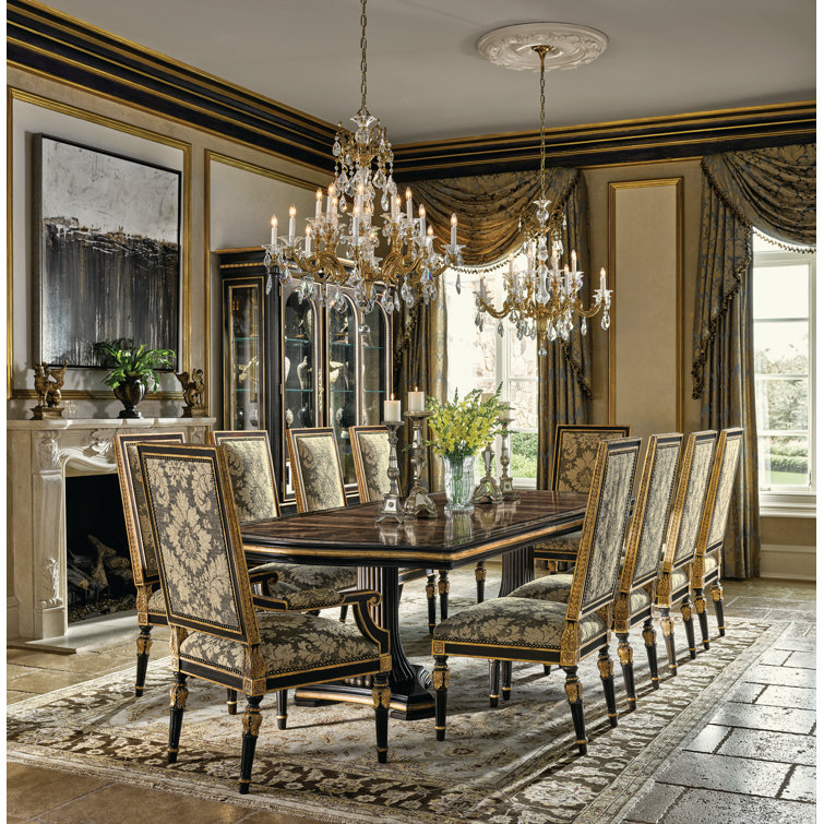 Bombay Mahogany Starburst Extendable Dining Table with Gold Trim