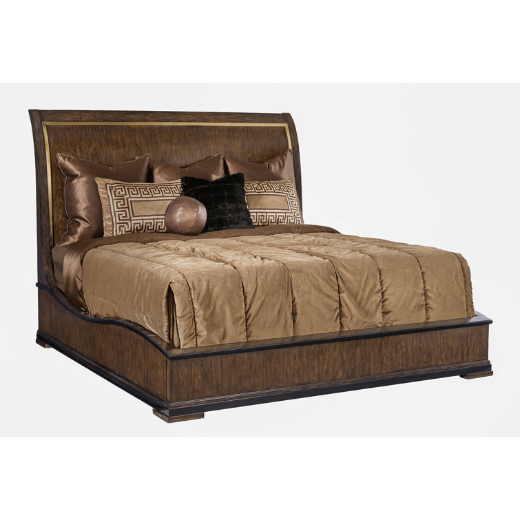 Lyric Caviar King Sleigh Bed with Satin Brass Trim