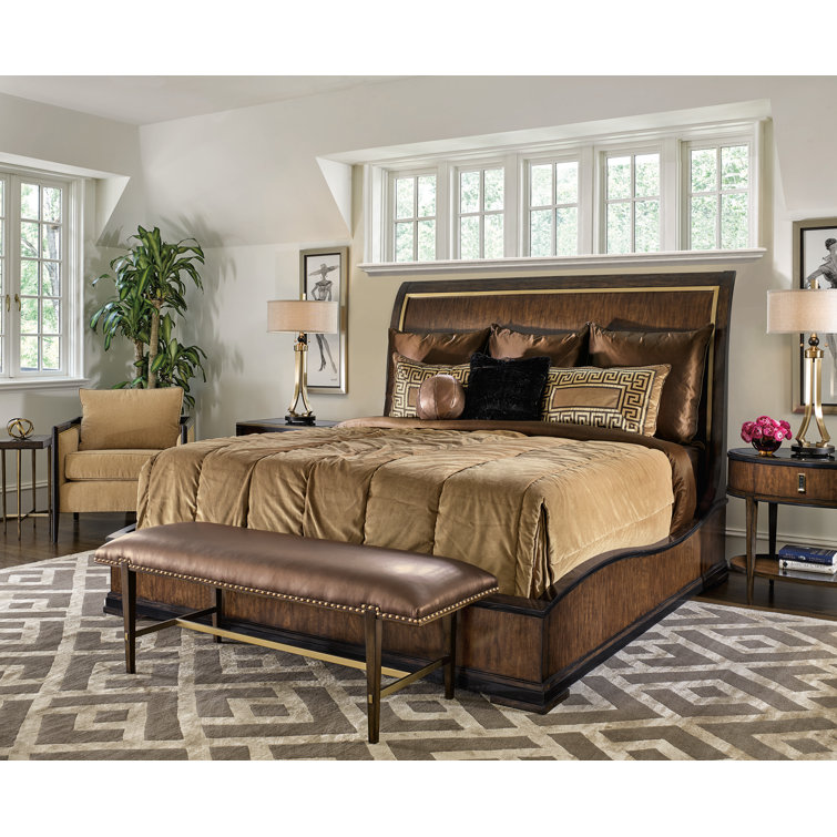 Lyric Caviar King Sleigh Bed with Satin Brass Trim
