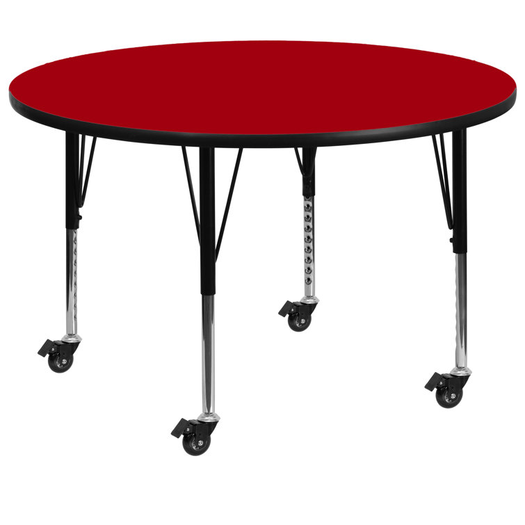 Red Round Laminate Activity Table with Adjustable Legs