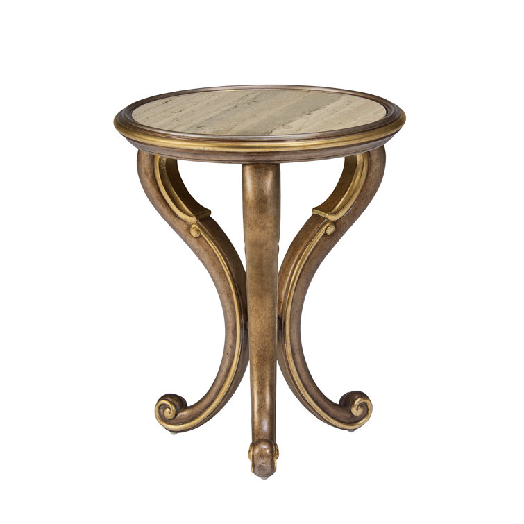 Pompeii Round Stone-Top Rubberwood Chairside Table