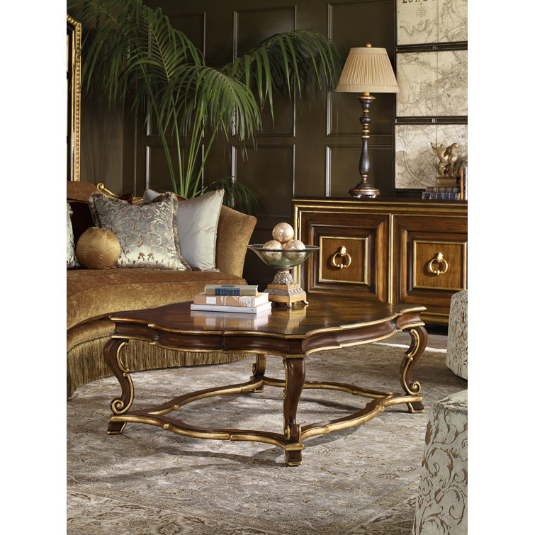 Sovereign Briar Finish Mahogany Wood Cocktail Table with Gilded Accents
