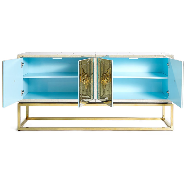 Antiqued Mirror and Brass Four-Door Credenza