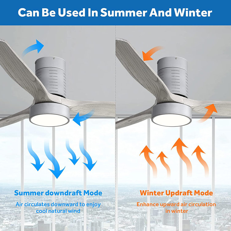 Silver Gray 52'' Solid Wood 3-Blade LED Ceiling Fan with Remote