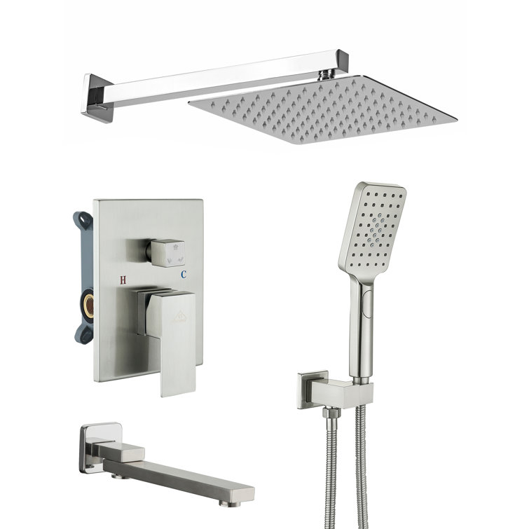 Brushed Nickel Multi-Head Square Wall Mounted Shower System