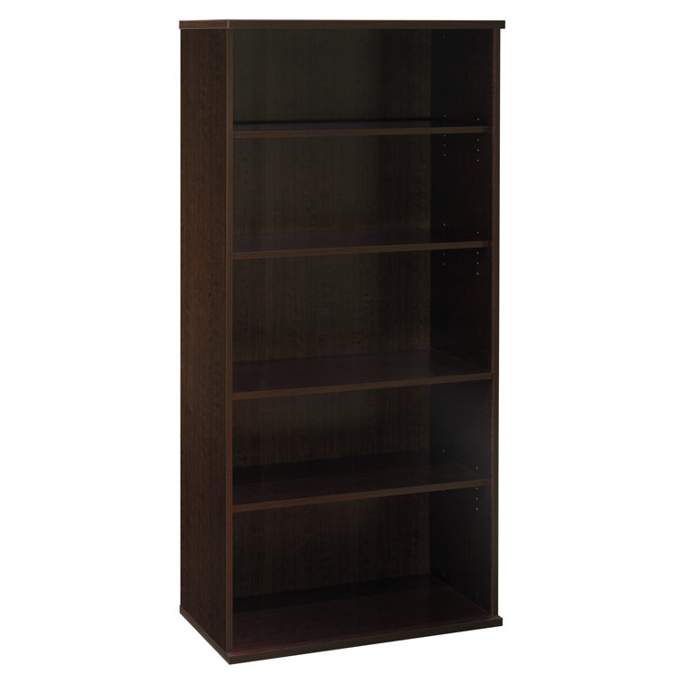 Mocha Cherry Adjustable 5-Shelf Wooden Bookcase with Doors