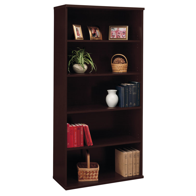Mocha Cherry Adjustable 5-Shelf Wooden Bookcase with Doors
