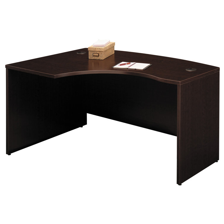 Executive Mocha Cherry L-Shaped Desk with Filing Cabinet and Keyboard Tray