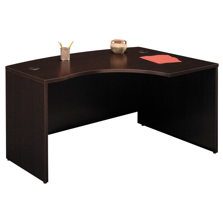 Executive Mocha Cherry L-Shaped Desk with Filing Cabinet and Keyboard Tray