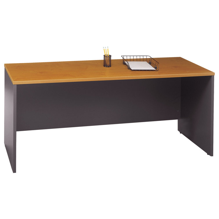Natural Cherry and Graphite Gray Executive Desk with Drawer and Filing Cabinet
