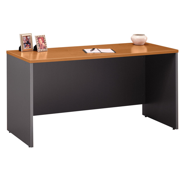 Natural Cherry and Graphite Gray Executive Desk with Drawer and Filing Cabinet