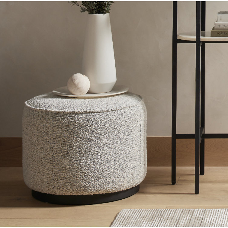 Granite Round Upholstered Ottoman with Wooden Base