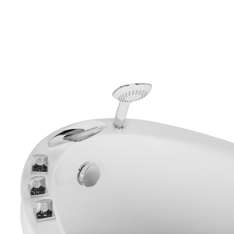 59'' White Acrylic Freestanding Soaking Bathtub with Faucet