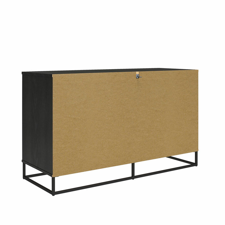 Coastal Black Oak & Faux Rattan 6-Drawer Dresser