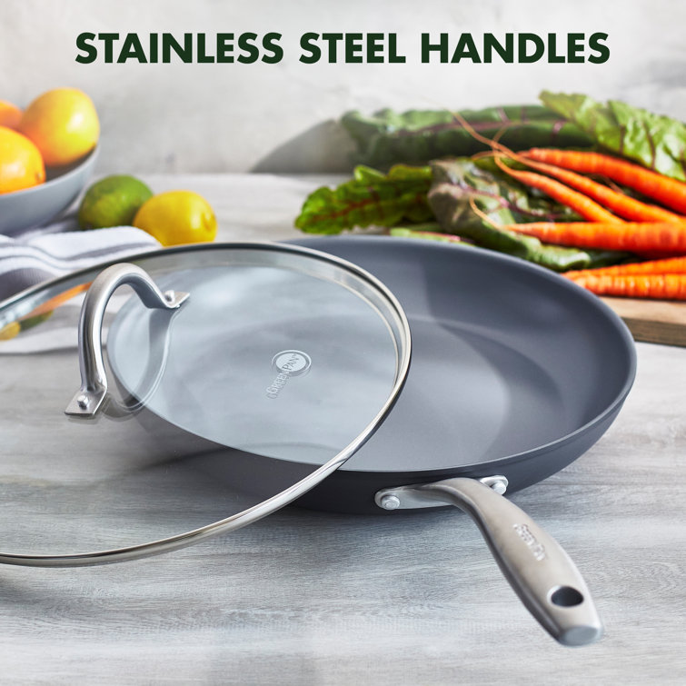 GreenPan Lima 12" Gray Aluminum Ceramic Nonstick Fry Pan with Lid