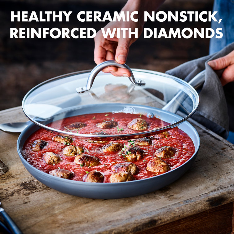 GreenPan Lima 12" Gray Aluminum Ceramic Nonstick Fry Pan with Lid